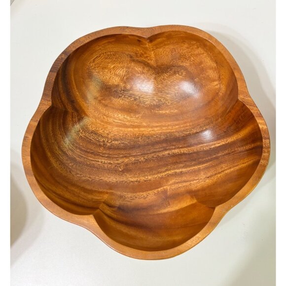 9 Piece Monkey Pod Wood Salad Serving Bowl Set Mid Century Scalloped - Picture 3 of 11